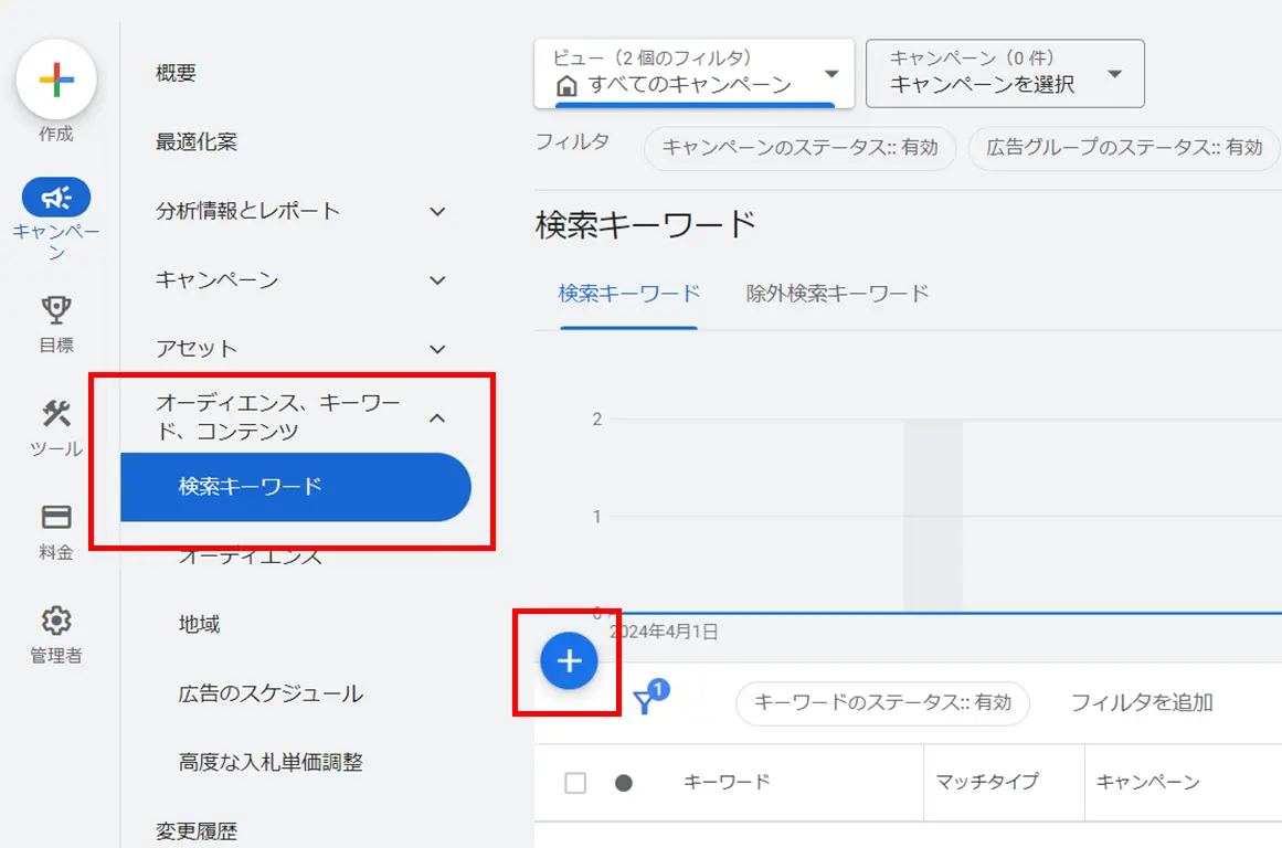 google広告 キーワード設定