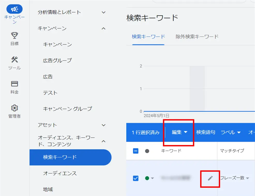 google広告 キーワード設定